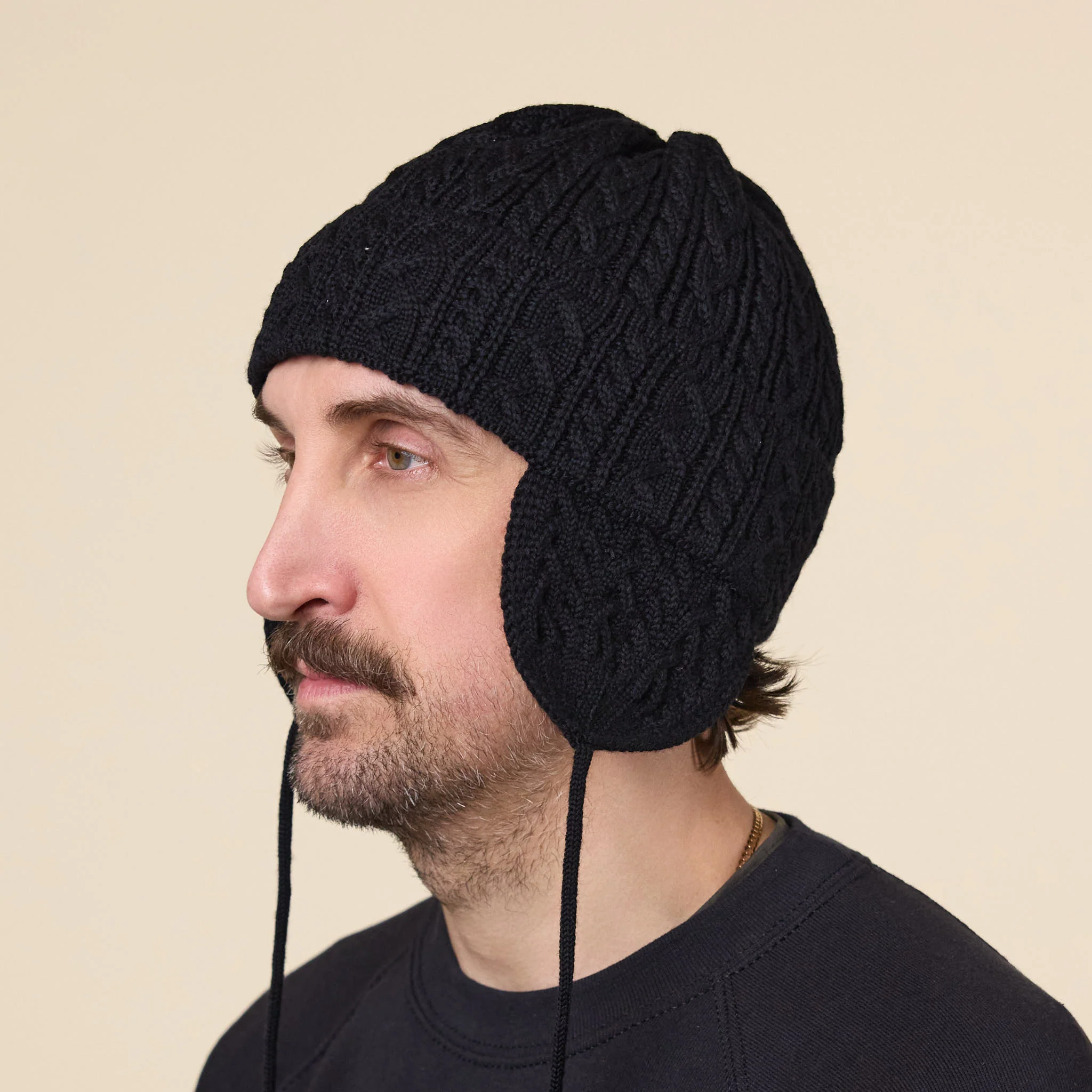 Found Feather - Elias Knit Merino Flight Cap - Black - Image 2