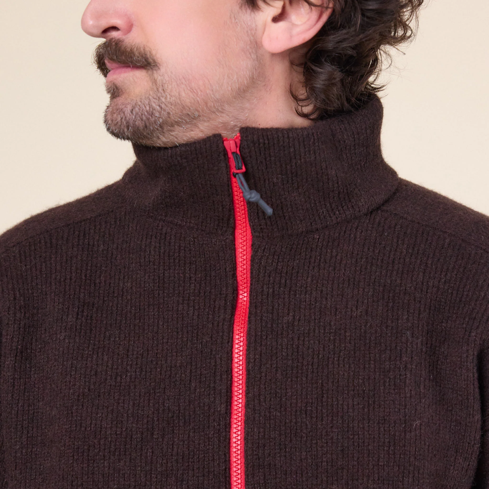 GR10K - Felted High Neck Sweater - Dark Brown - Image 3