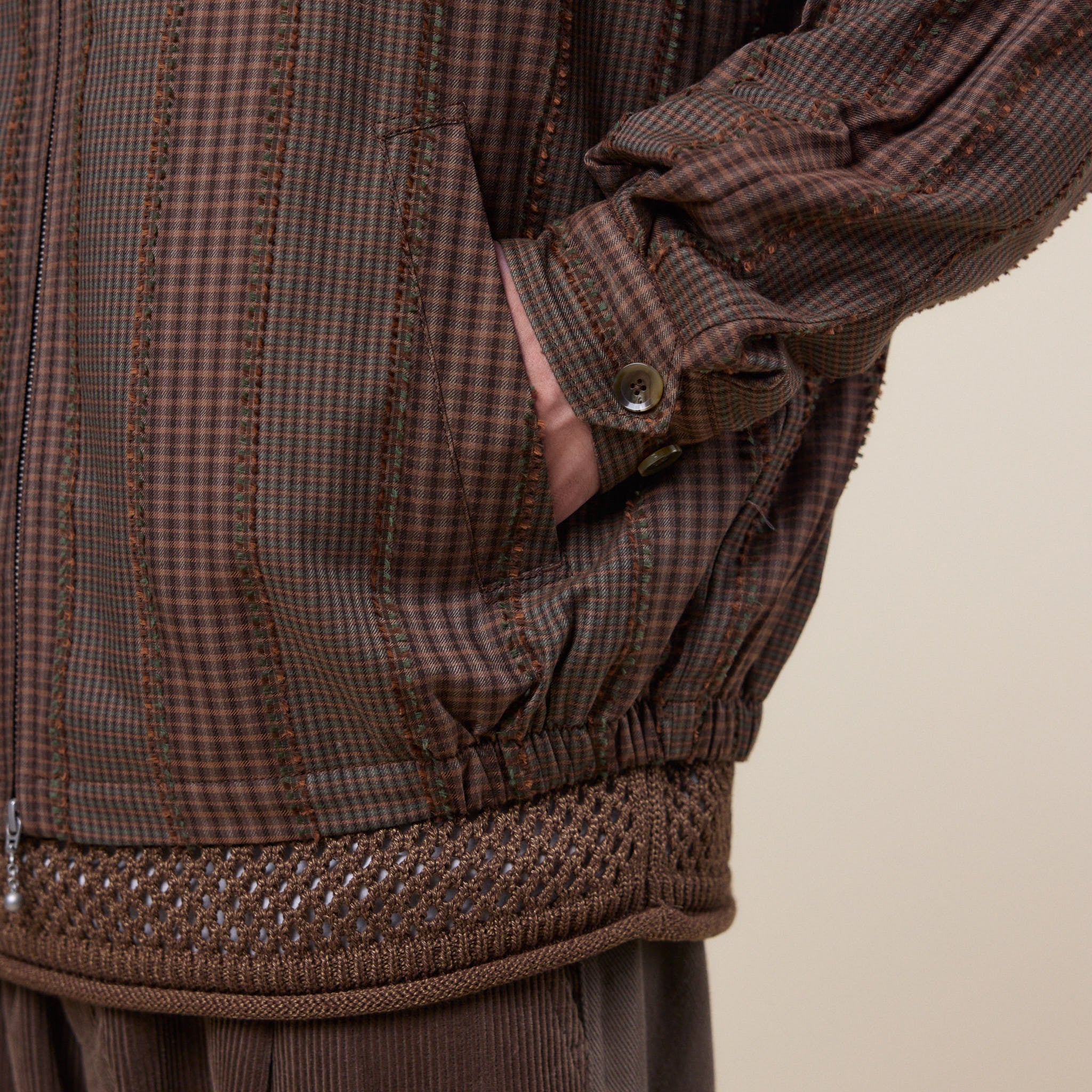 Merely Made - Premium Banshu-Ori Fringe Check Jacket - Greenish Brown - Image 4