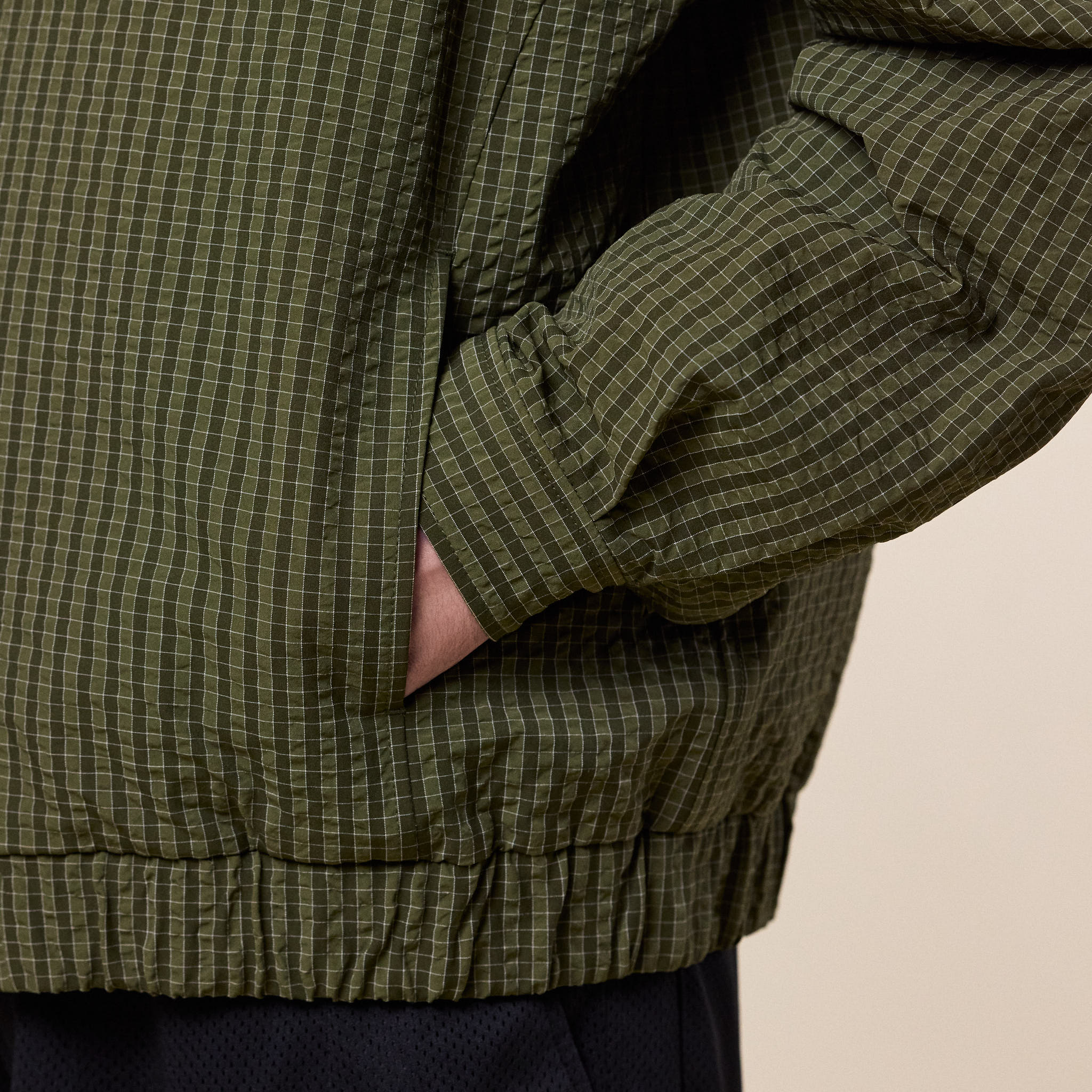Merely Made - Premium Bubble Check Raglan Blouson Jacket - Olive Check - Image 5