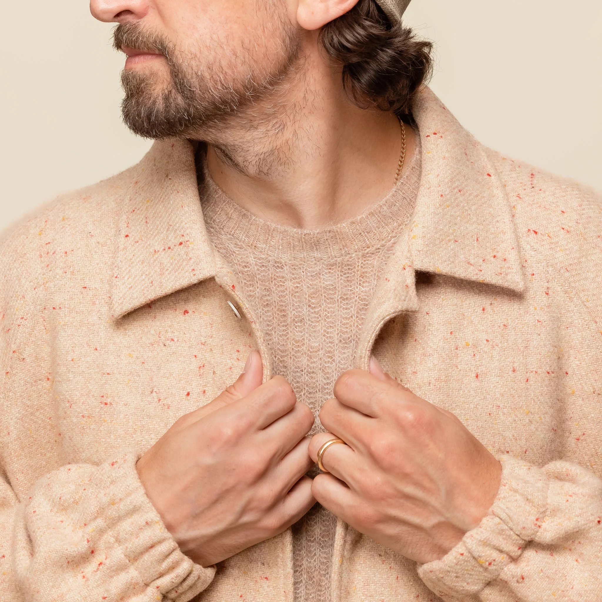 Merely Made - Premium Colour Nap Tweed Coach Jacket - Nap Beige - Image 6