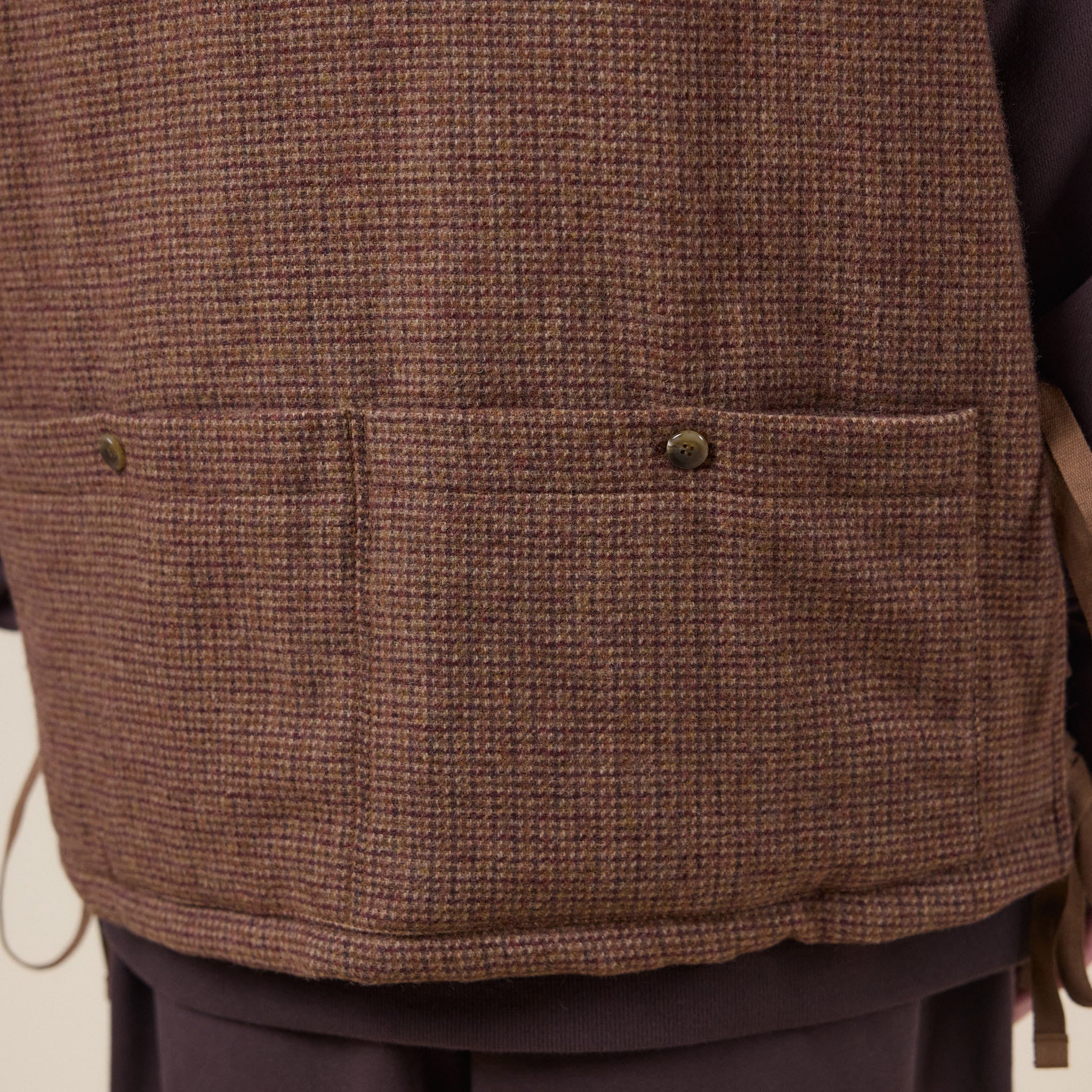Merely Made - Premium Tweed Checked Wool Vest Jacket - Mixnut Brown - Image 6