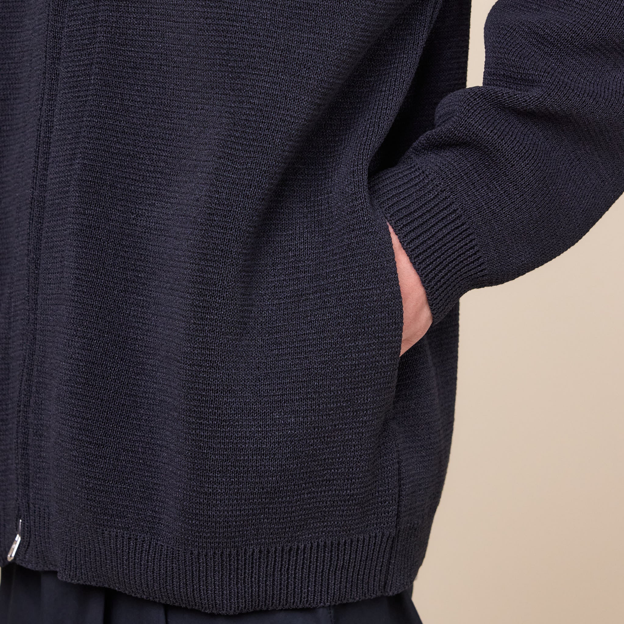 Still by Hand - Paper Mixed Zip Cardigan - Ink Black - Image 4