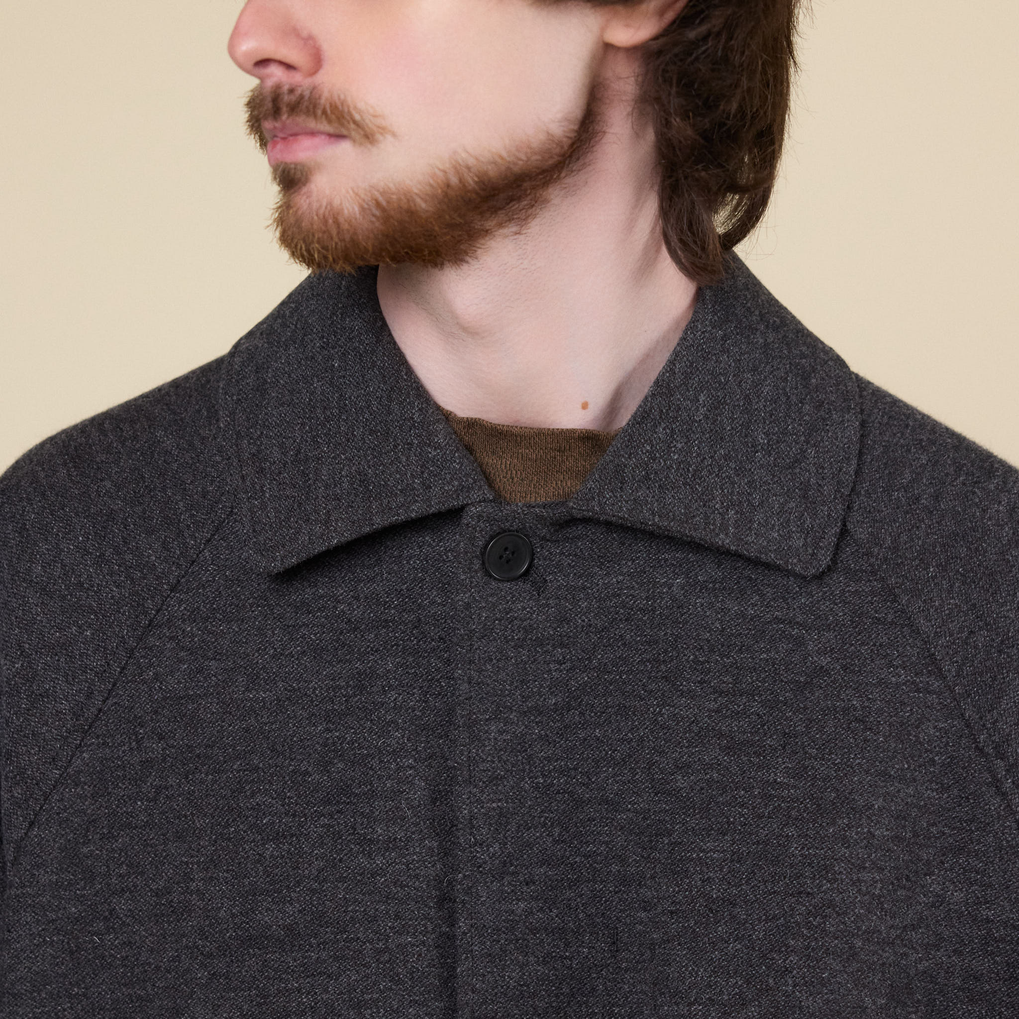 Still by Hand - Wool Balmacaan Coat - Brown Charcoal - Image 3