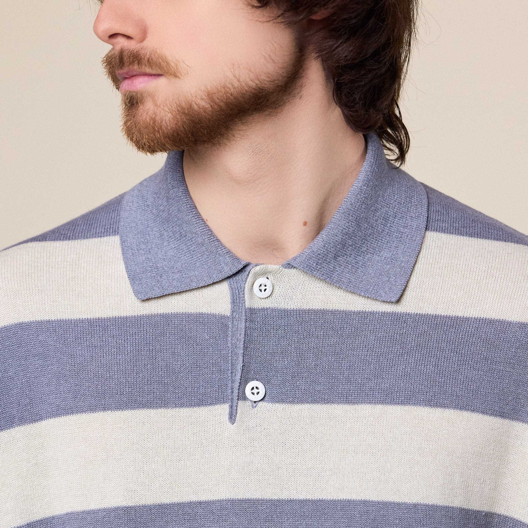 Stone Island Marina - Oversized Cotton Knit Polo Shirt - Ivory Melange - Image 3