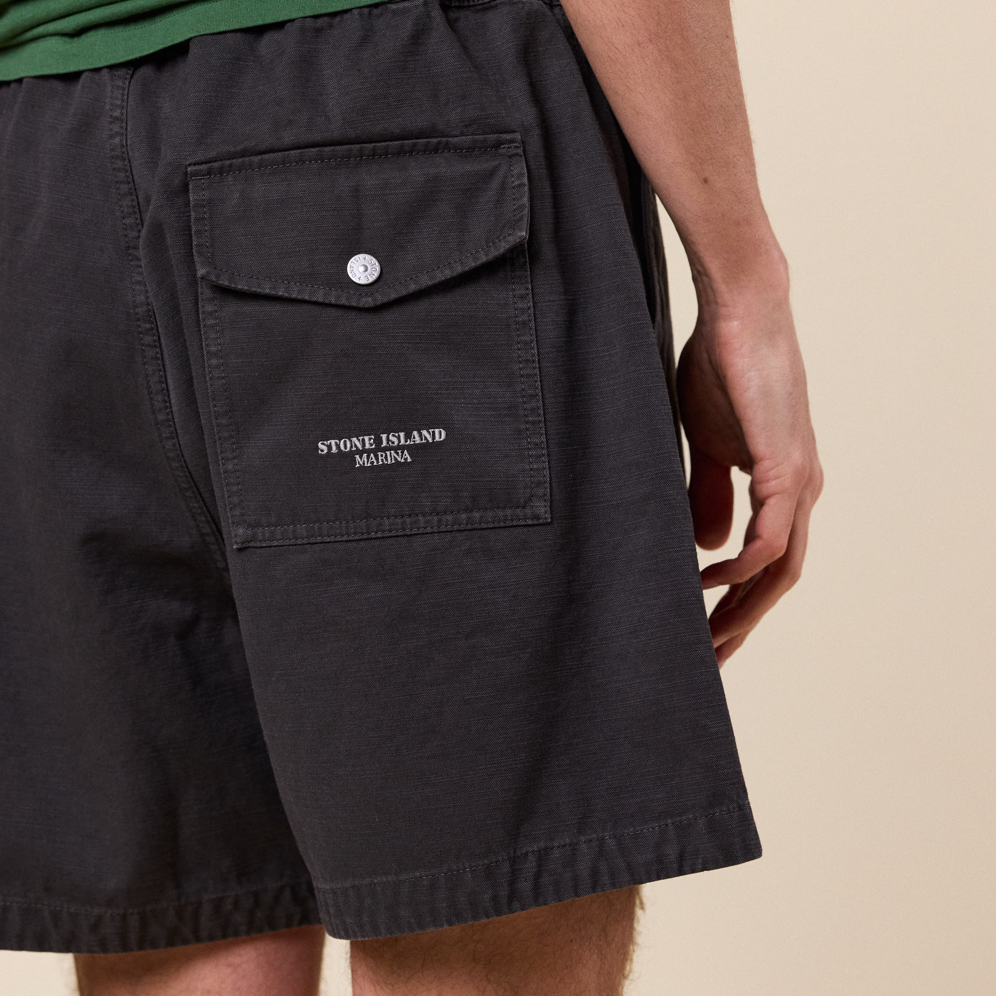 Stone Island Marina - Slub Cotton Wide Chino Shorts - Lead Grey - Image 3