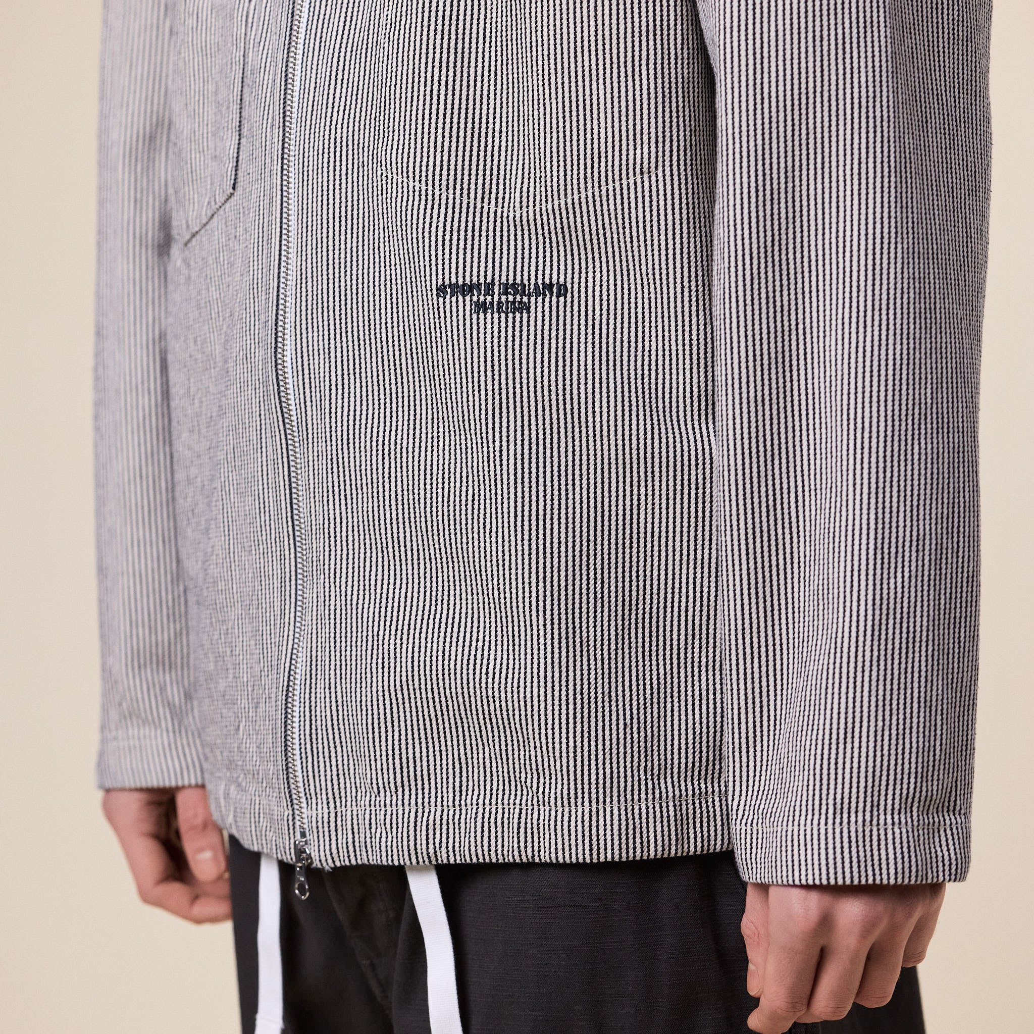 Stone Island Marina - Striped Cotton Hooded Overshirt / Jacket - Navy Blue - Image 6